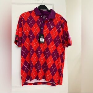 Good Good Golf Red and Purple Argyle Polo Shirt